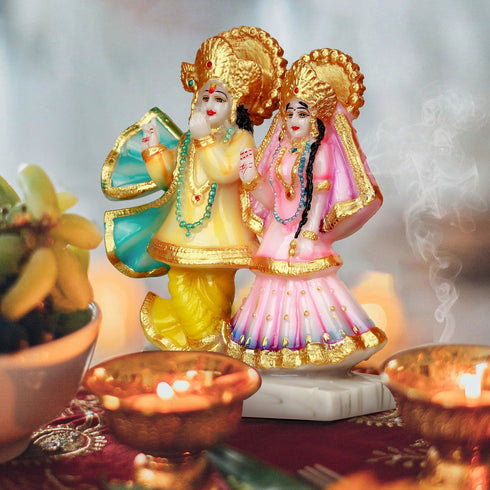 Multicolored Marble Radha Krishna - The Earth Store - God Statue